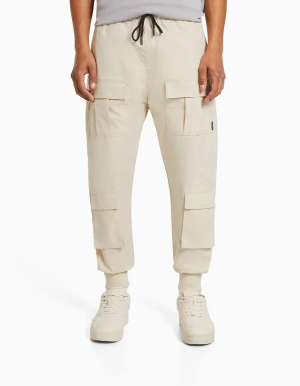 BERSHKA Pantalons*Pantalon jogger technique multifonction Sable