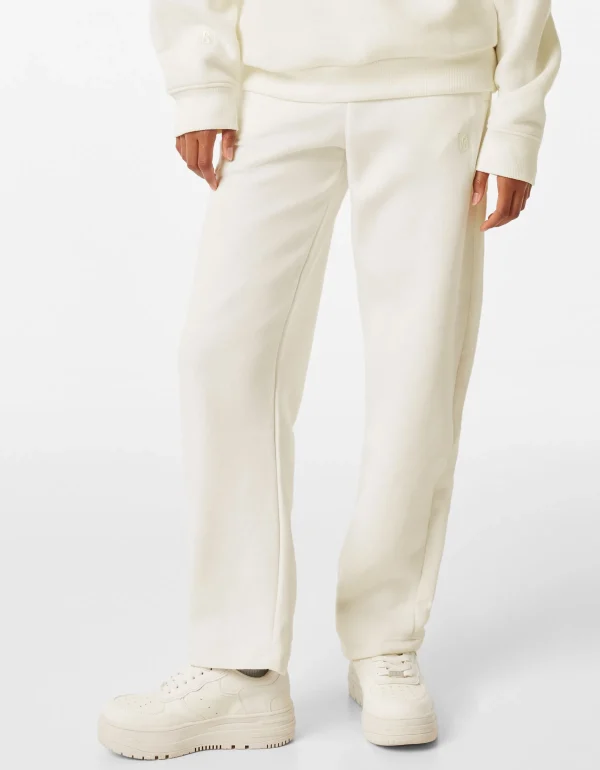 BERSHKA Pantalons*Pantalon molleton wide leg Blanc cassé