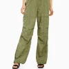 BERSHKA Vêtements*Pantalon parachute nylon Kaki