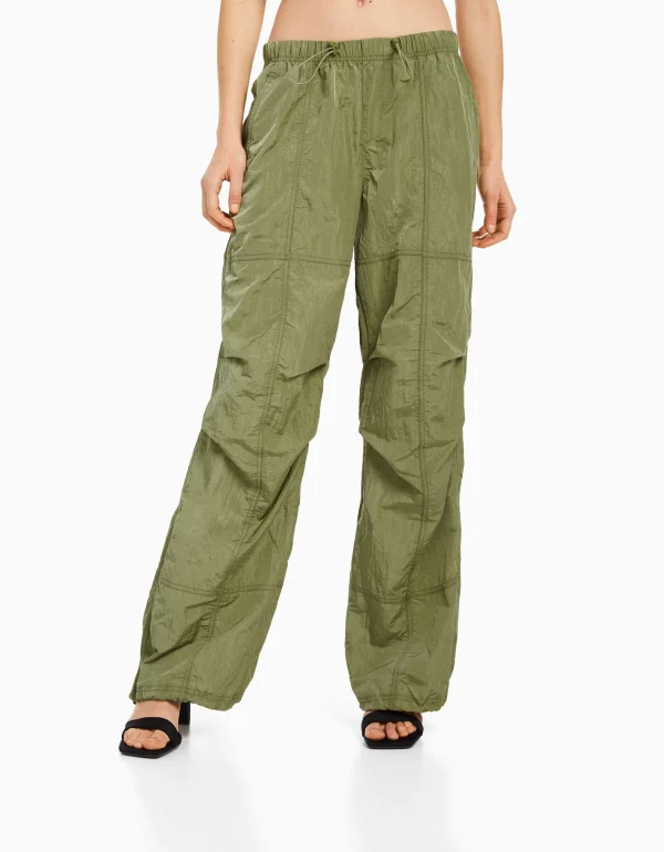 BERSHKA Vêtements*Pantalon parachute nylon Kaki