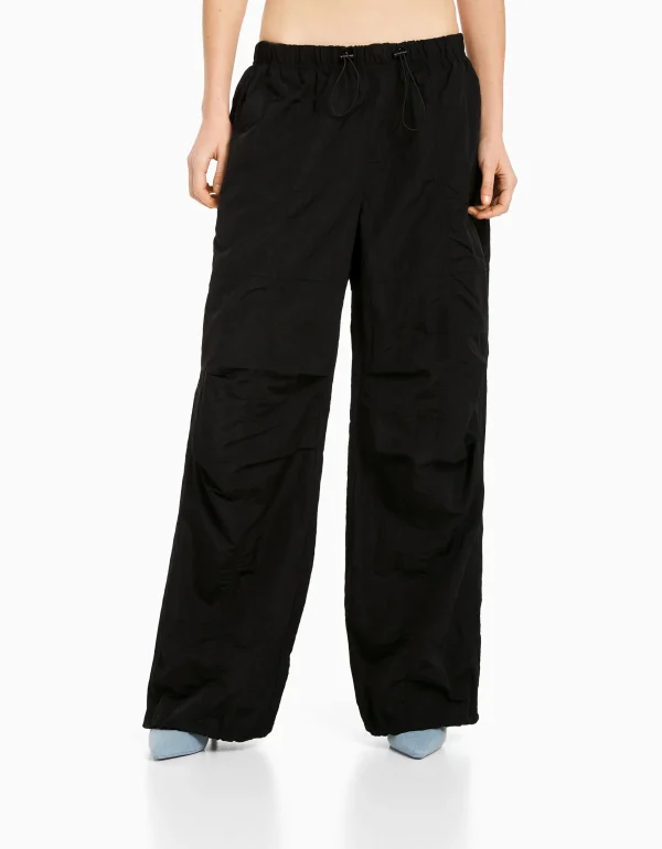 BERSHKA Vêtements*Pantalon parachute nylon Kaki