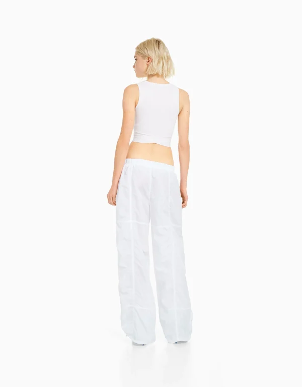 BERSHKA Vêtements*Pantalon parachute nylon Blanc