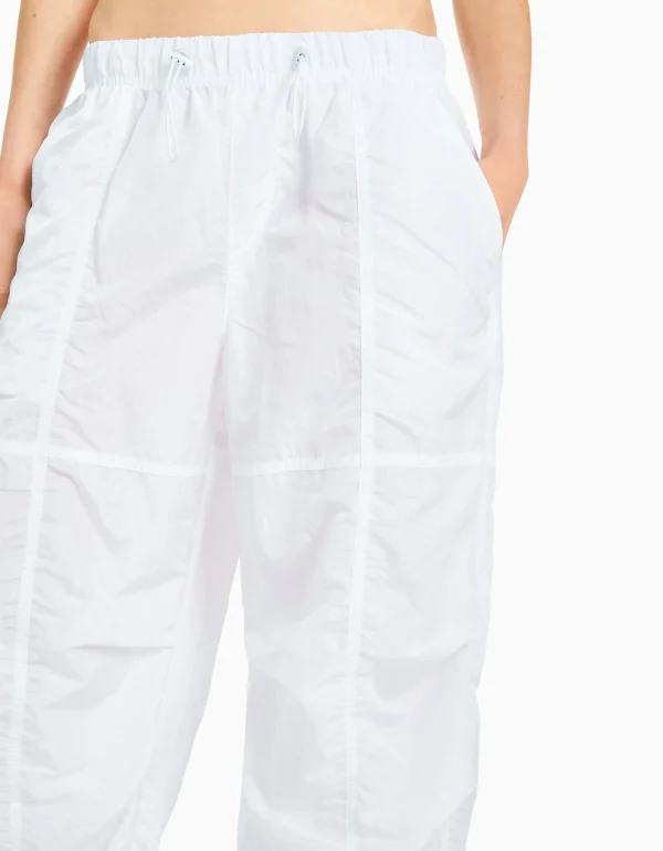 BERSHKA Vêtements*Pantalon parachute nylon Blanc