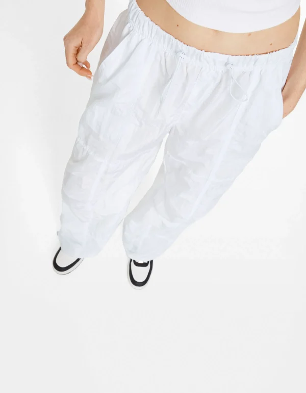 BERSHKA Vêtements*Pantalon parachute nylon Blanc