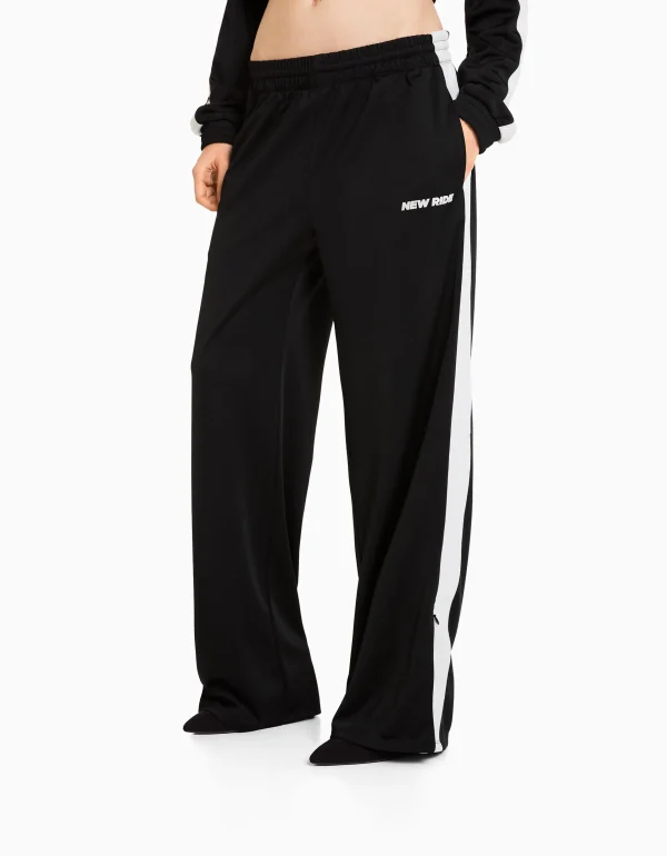 BERSHKA Vêtements*Pantalon straight bande latérale Noir