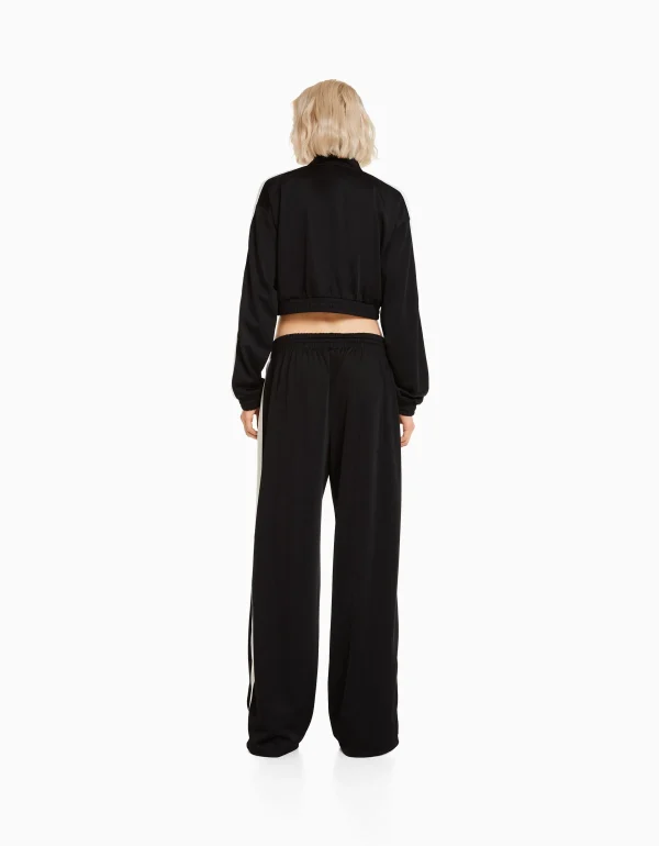 BERSHKA Vêtements*Pantalon straight bande latérale Noir