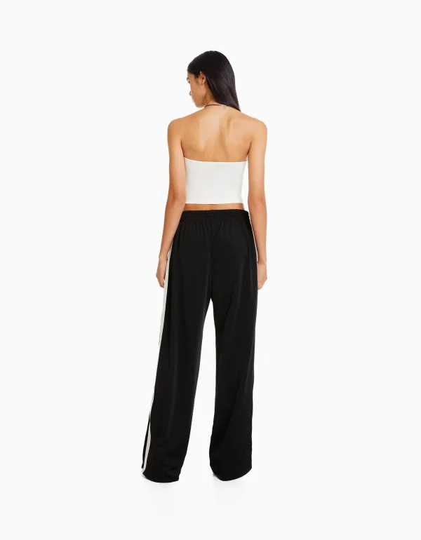 BERSHKA Vêtements*Pantalon straight bande latérale Noir