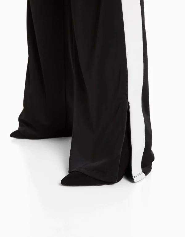 BERSHKA Vêtements*Pantalon straight bande latérale Noir