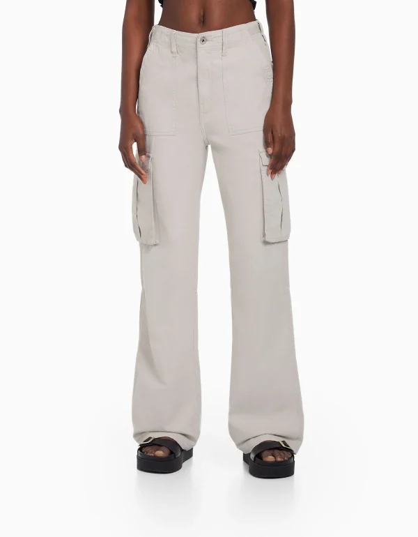 BERSHKA Pantalons*Pantalon straight cargo réglable Blanc