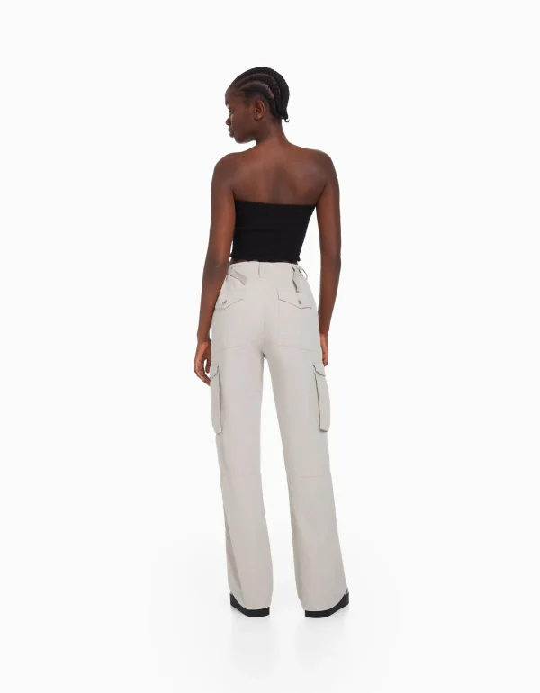 BERSHKA Pantalons*Pantalon straight cargo réglable Blanc