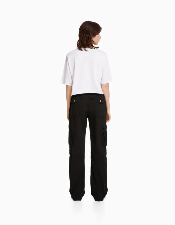 BERSHKA Vêtements*Pantalon straight cargo réglable Noir