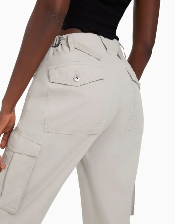 BERSHKA Pantalons*Pantalon straight cargo réglable Blanc