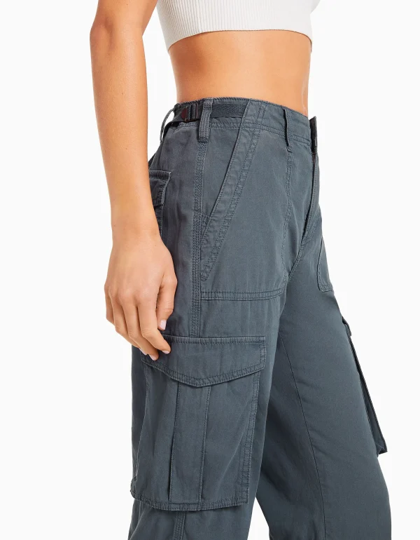 BERSHKA Pantalons*Pantalon straight cargo réglable Bleu