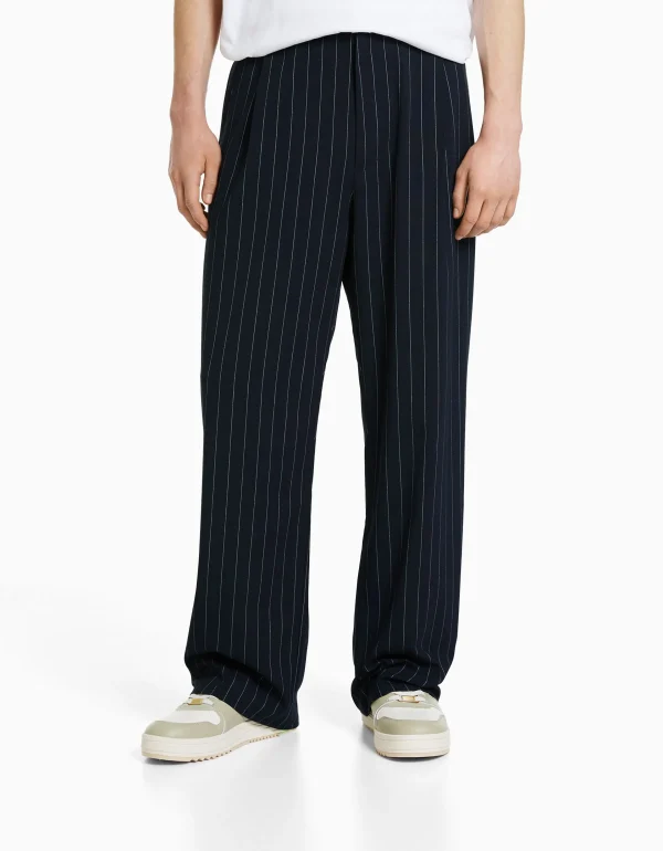 BERSHKA Pantalons*Pantalon tailoring rayures Marine