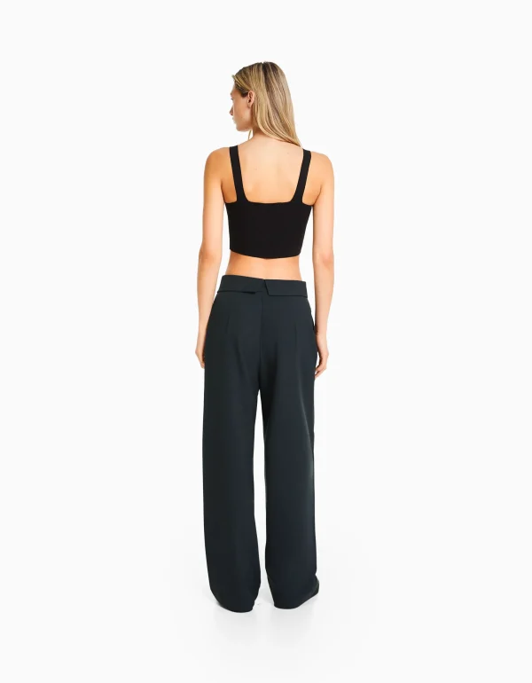 BERSHKA Vêtements*Pantalon tailoring taille plis Sable