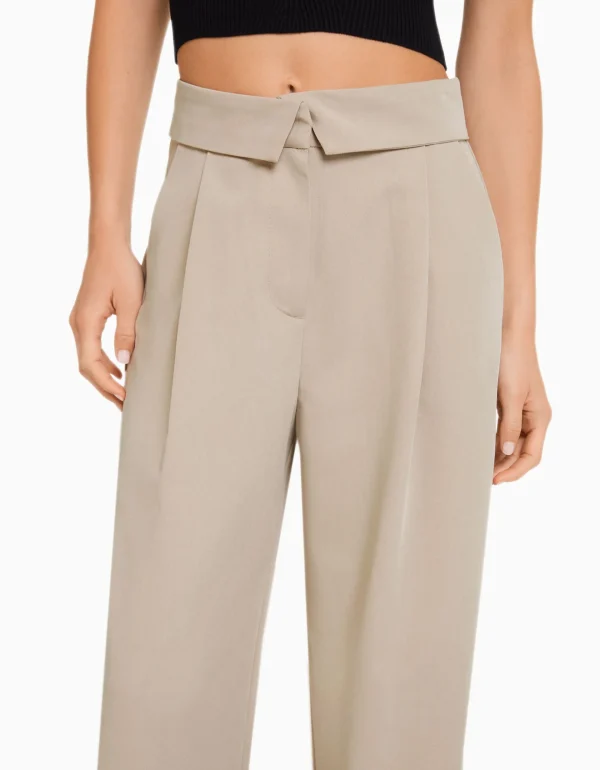 BERSHKA Vêtements*Pantalon tailoring taille plis Sable