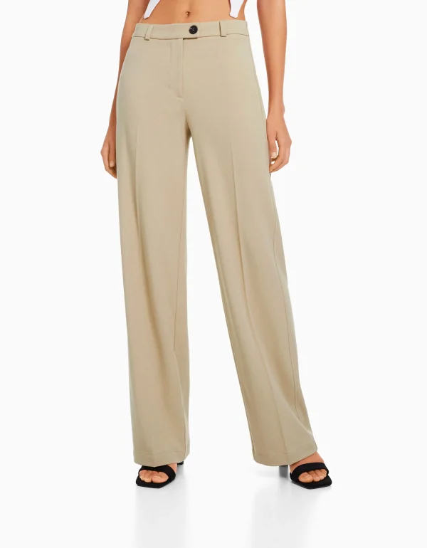 BERSHKA Basiques*Pantalon tailoring wide leg passants Marine