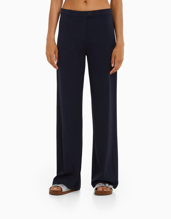 BERSHKA Basiques*Pantalon tailoring wide leg passants Marine