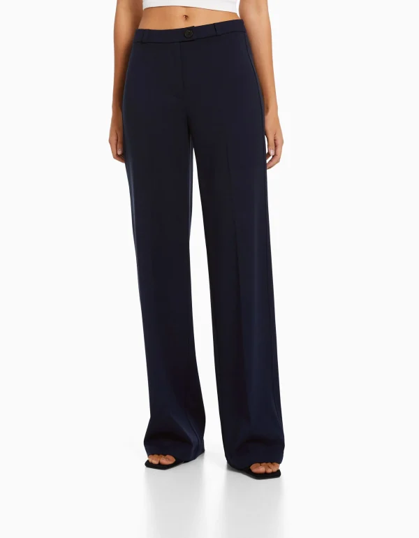 BERSHKA Pantalons*Pantalon tailoring wide leg passants Marine