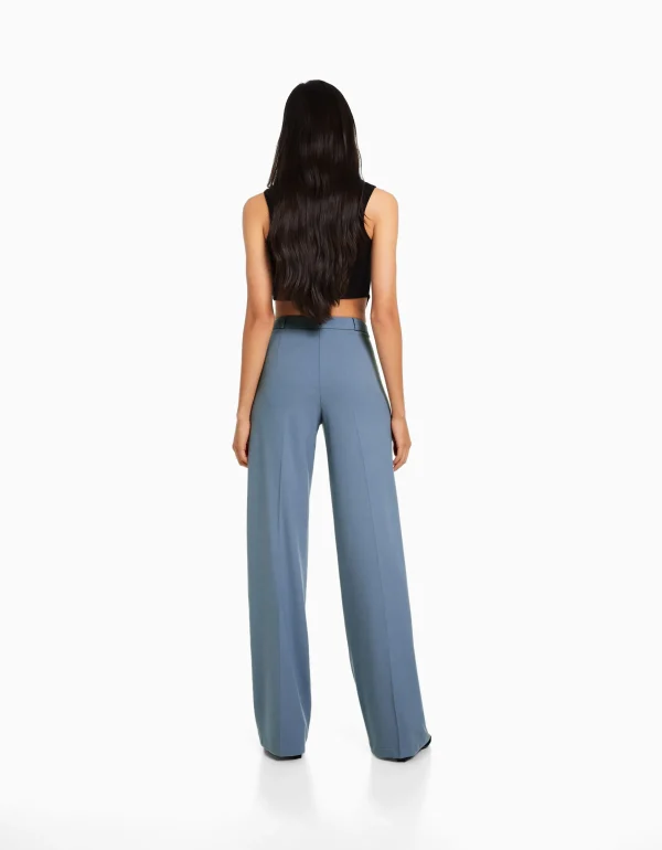 BERSHKA Vêtements*Pantalon tailoring wide leg passants Marine