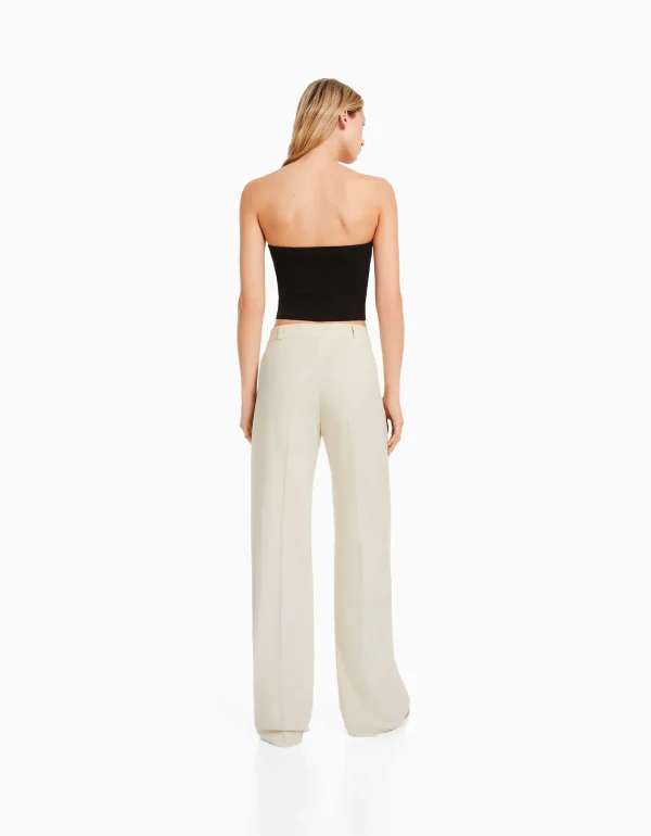 BERSHKA Tailleurs*Pantalon tailoring wide leg passants Marine