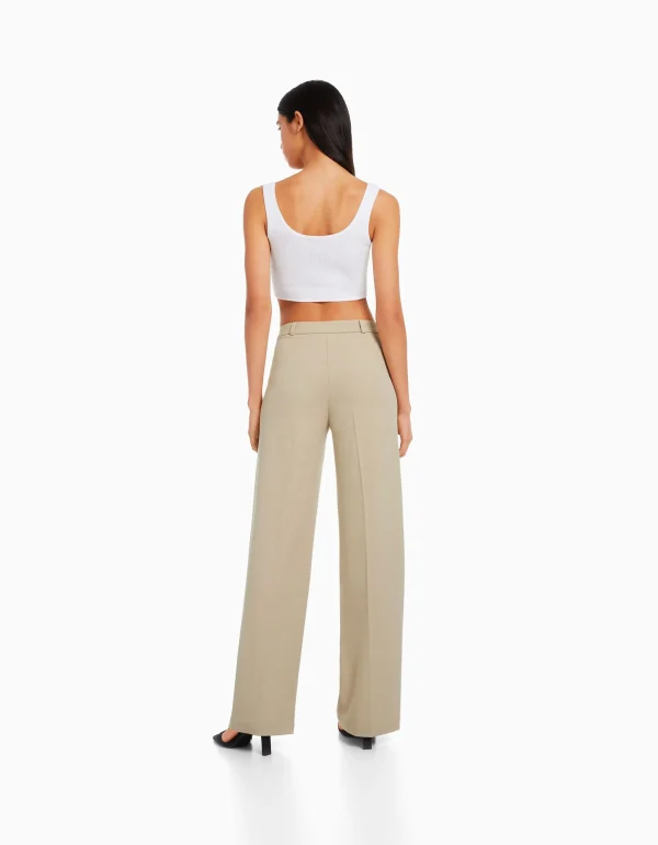 BERSHKA Basiques*Pantalon tailoring wide leg passants Marine