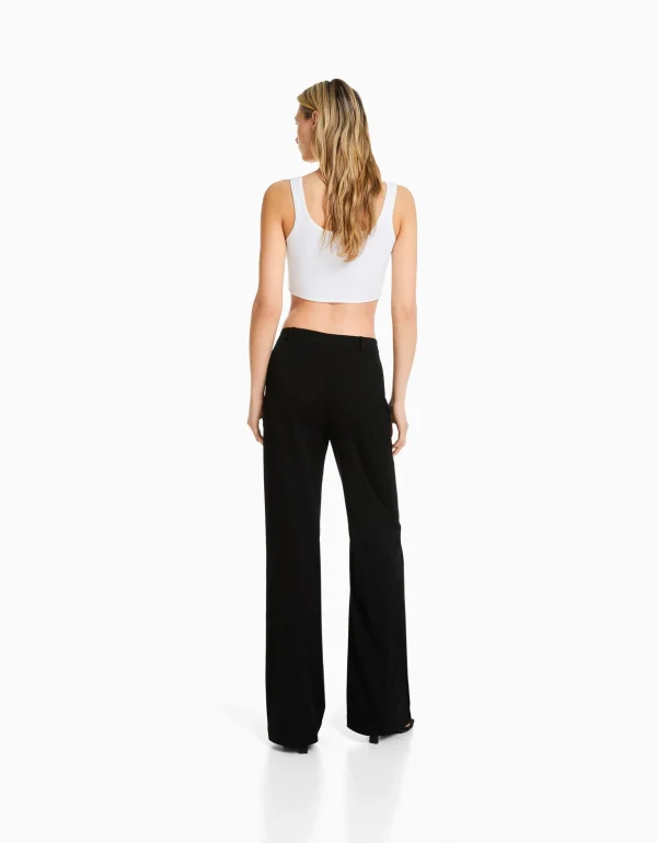 BERSHKA Vêtements*Pantalon tailoring wide leg passants Noir