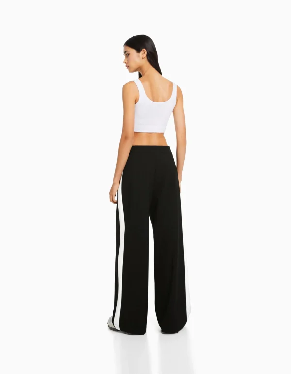 BERSHKA Vêtements*Pantalon tailoring wide leg bande latérale Noir