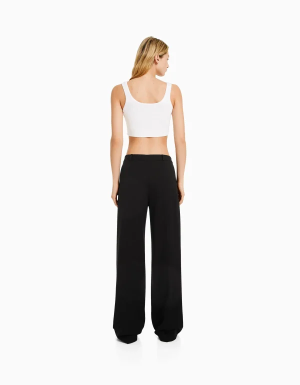 BERSHKA Best sellers*Pantalon tailoring wide leg passants Marine