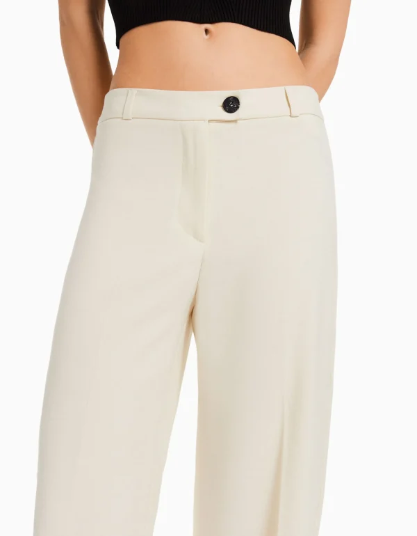 BERSHKA Tailleurs*Pantalon tailoring wide leg passants Marine