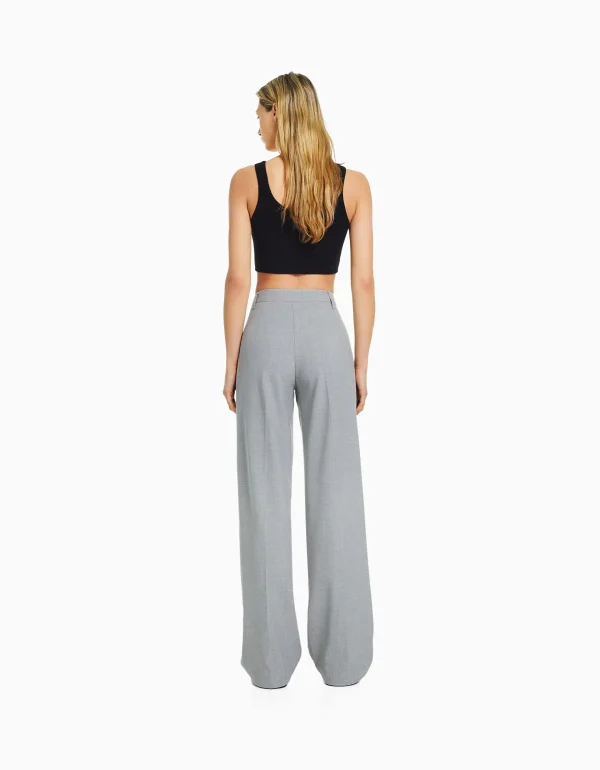 BERSHKA Pantalons*Pantalon wide leg passants Gris