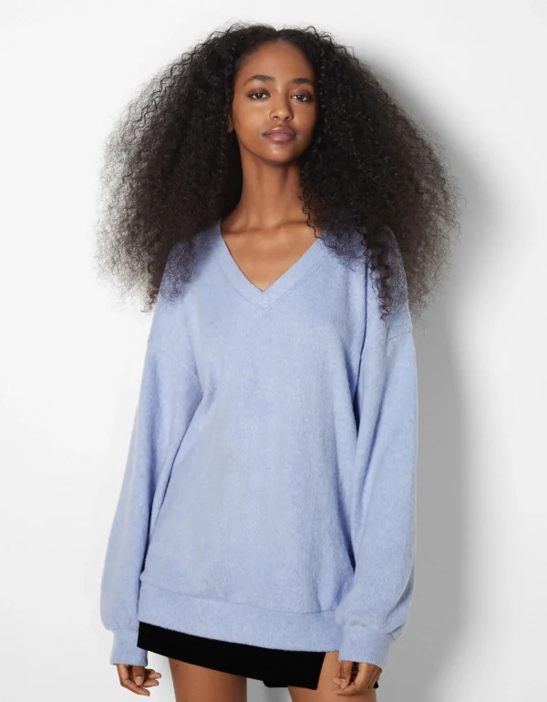 BERSHKA Pulls*Pull à col en V Bleu