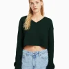 BERSHKA Maille*Pull à col en V Noir