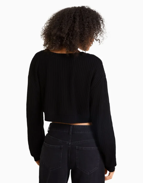 BERSHKA Pulls*Pull à col en V Noir