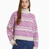 BERSHKA Maille*Pull à col montant en jacquard Rose