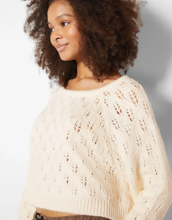 BERSHKA Maille*Pull ajouré Écru