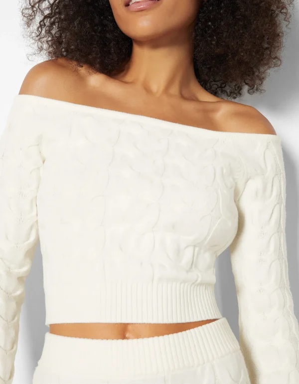 BERSHKA Maille*Pull Bardot tressé Écru