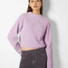 BERSHKA Maille*Pull col montant chenille Violet