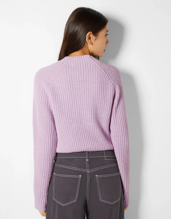 BERSHKA Maille*Pull col montant chenille Violet