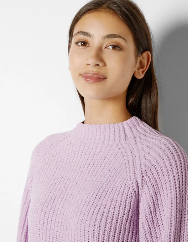 BERSHKA Maille*Pull col montant chenille Violet