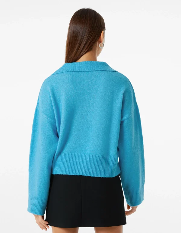 BERSHKA Pulls*Pull col polo Bleu