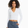 BERSHKA Maille*Pull col polo bord-côte Blanc