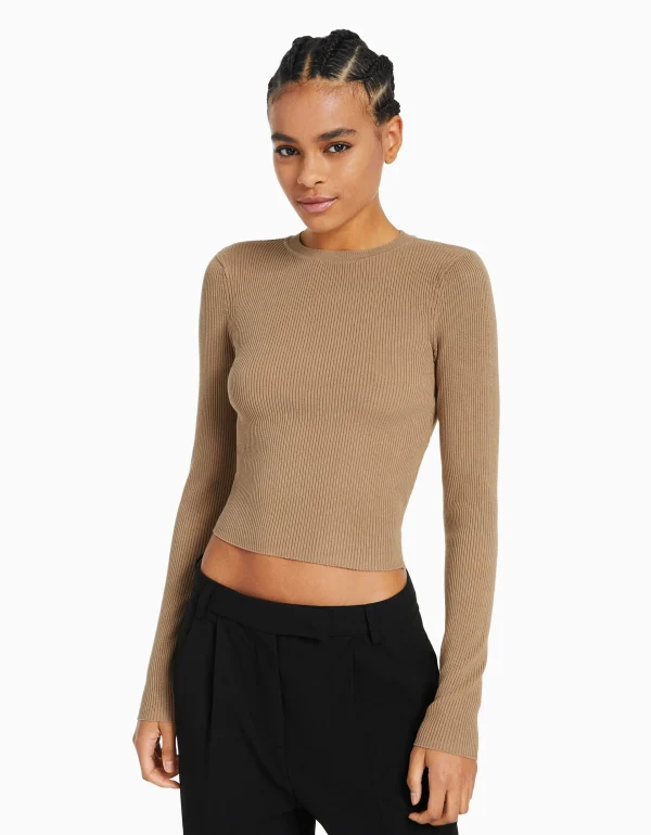 BERSHKA Maille*Pull col rond Écru