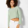 BERSHKA Maille*Pull col rond Vert