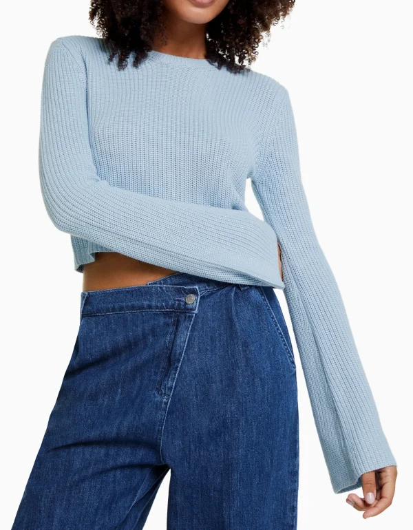 BERSHKA Maille*Pull col rond Bleu