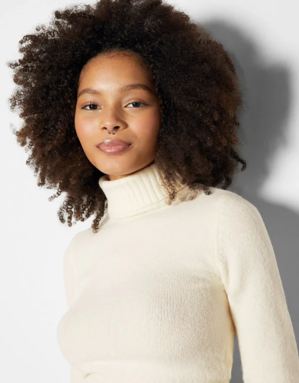 BERSHKA Maille*Pull col roulé Sable