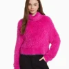 BERSHKA Maille*Pull col roulé effet fourrure Fuchsia