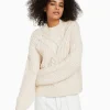 BERSHKA Maille*Pull cropped tressé col montant Écru