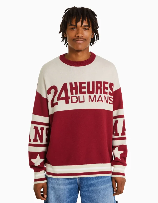 BERSHKA Vêtements*Pull jacquard 24h LE MANS Rouge