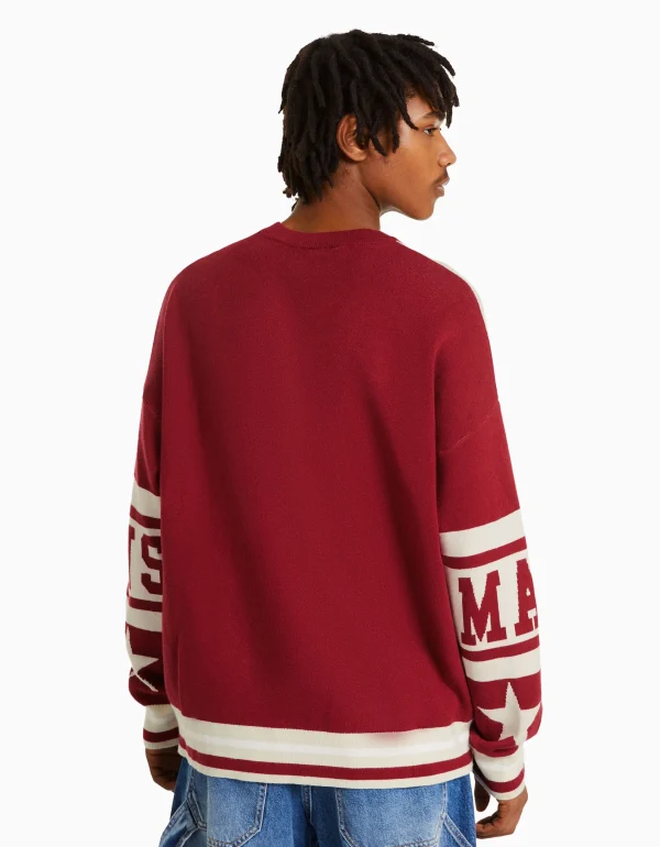 BERSHKA Vêtements*Pull jacquard 24h LE MANS Rouge